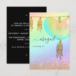 Regenboog en goud en roze verjaardagsfeestje kaart