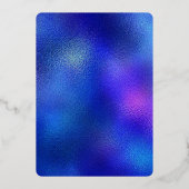 Regenboog en Goud op Funky Blauwe Disco Party Folie Uitnodiging (Achterkant)