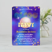 Regenboog en Goud op Funky Paarse Discofeest Folie Uitnodiging (Staand Voorkant)