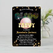 Regenboog en Goud op Zwarte Funky Disco Feestje Folie Uitnodiging (Staand Voorkant)