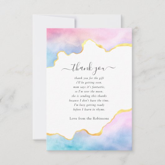 Regenboog en gouden agaat jongens baby shower bedankkaart (Voorkant)