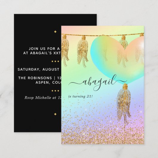 Regenboog en gouden en roze verjaardag kaart (Voorkant / Achterkant)