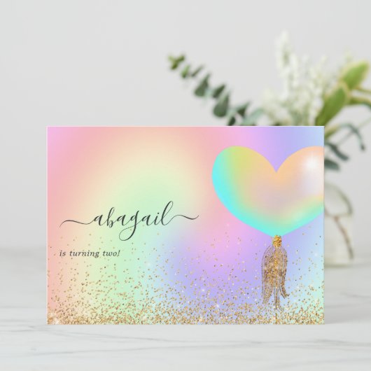 Regenboog en gouden en roze verjaardag kaart (Staand voorkant)