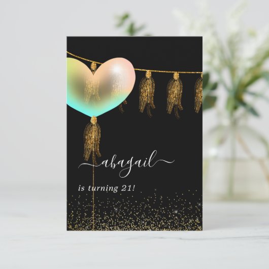 Regenboog en gouden en zwarte verjaardag kaart (Staand voorkant)