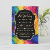 Regenboog en Gouden Glitter Alcohol Ink 21ste Verj Kaart (Staand voorkant)