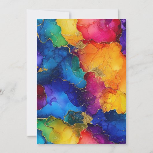 Regenboog en Gouden Glitter Alcohol Ink 21ste Verj Kaart (Achterkant)