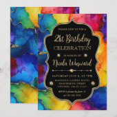 Regenboog en Gouden Glitter Alcohol Ink 21ste Verj Kaart (Voorkant / Achterkant)