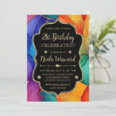 Regenboog en Gouden Glitter Alcohol Ink 21ste Verj Kaart (Staand voorkant)