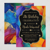 Regenboog en Gouden Glitter Alcohol Ink 21ste Verj Kaart (Voorkant / Achterkant)