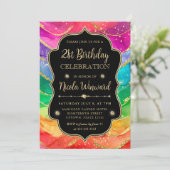 Regenboog en Gouden Glitter Alcohol Ink 21ste Verj Kaart (Staand voorkant)