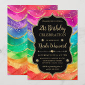 Regenboog en Gouden Glitter Alcohol Ink 21ste Verj Kaart (Voorkant / Achterkant)