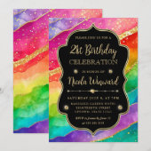 Regenboog en Gouden Glitter Alcohol Ink 21ste Verj Kaart (Voorkant / Achterkant)