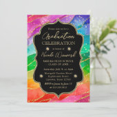 Regenboog en Gouden Glitter Alcoholinkt Afstudeerc Kaart (Staand voorkant)