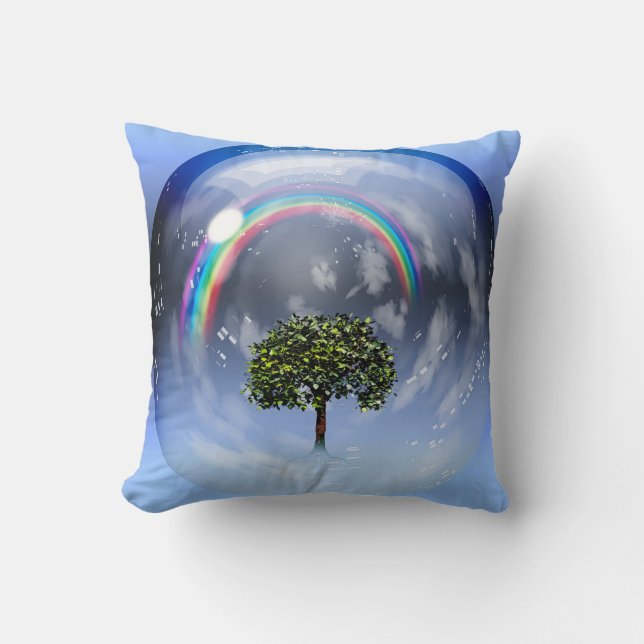 Regenboog en groene boom kussen (Voorkant)