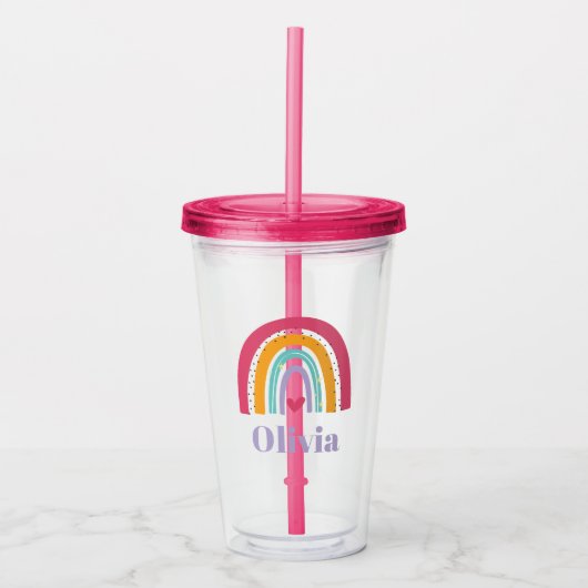 Regenboog en hart gepersonaliseerd acryl drinkbeker (Voorkant)