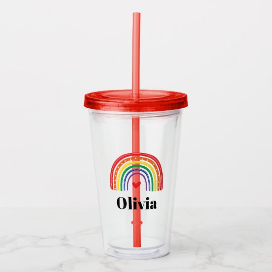 Regenboog en hart gepersonaliseerde acryl tumbler acryl drinkbeker (Voorkant)