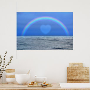 Regenboog en hart over de oceaan Poster Art