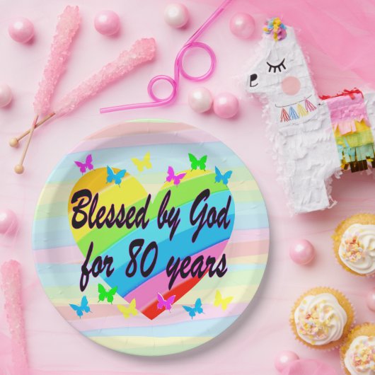 REGENBOOG EN HARTEN 85E VERJAARDAG PAPIER BORDEN PAPIEREN BORDJE (Feest)