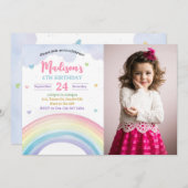 Regenboog en harten Foto Verjaardag Kaart (Voorkant / Achterkant)