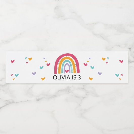 Regenboog en harten heldere kleuren verjaardagsfee waterfles etiket (Enkel label)