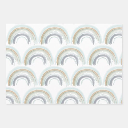 Regenboog en harten in Boho Muted Blue Pattern Inpakpapier Vel (Voorkant 3)