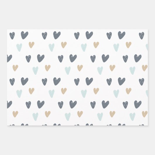 Regenboog en harten in Boho Muted Blue Pattern Inpakpapier Vel (Voorkant 2)