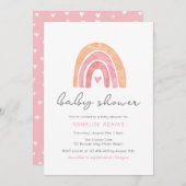 Regenboog en harten Roze Baby shower uitnodiging (Voorkant / Achterkant)
