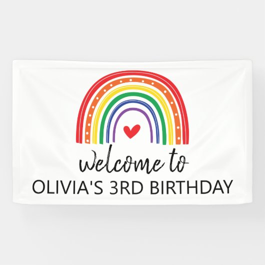 Regenboog en harten verjaardagsfeest banner (Horizontaal)