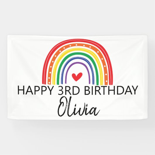 Regenboog en harten verjaardagsfeest banner (Horizontaal)