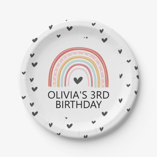 Regenboog en harten Verjaardagsfeest Borden Papieren Bordje (Voorkant)