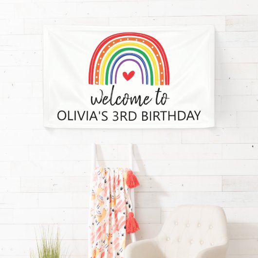 Regenboog en harten verjaardagsfeestbanner spandoek (Insitu)