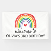 Regenboog en harten verjaardagsfeestbanner spandoek (Horizontaal)