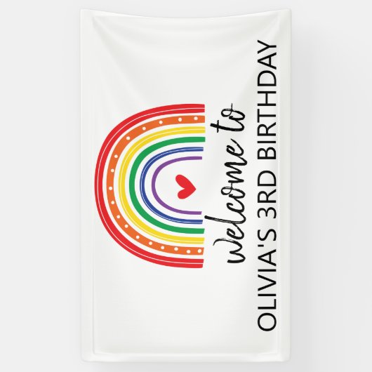Regenboog en harten verjaardagsfeestbanner spandoek (Verticaal)