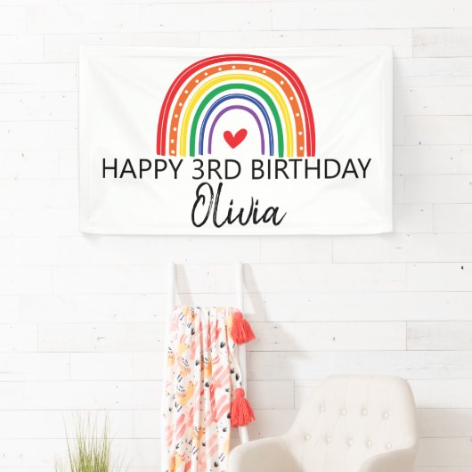 Regenboog en harten verjaardagsfeestbanner spandoek (Insitu)