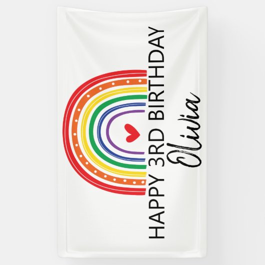 Regenboog en harten verjaardagsfeestbanner spandoek (Verticaal)