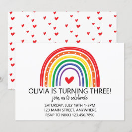 Regenboog en harten verjaardagsfeestje uitnodigen kaart