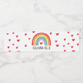 Regenboog en harten verjaardagsfeestje waterlabels waterfles etiket (Enkel label)
