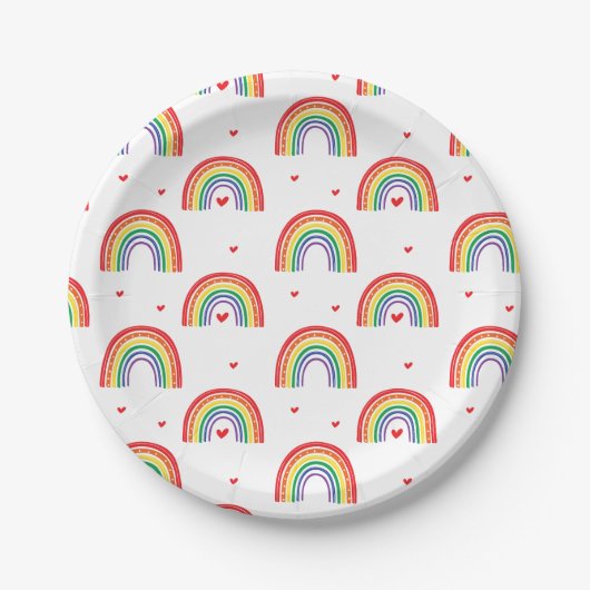 Regenboog en Hartjes verjaardagsfeest bord (Voorkant)