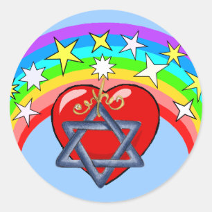 Regenboog en Joodse sterren Ronde Sticker