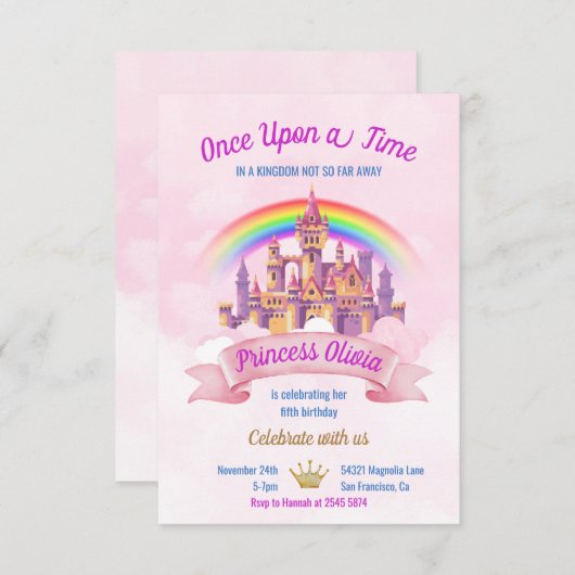 Regenboog en Kasteel Sprookje Verjaardag Kaart (Voorkant / Achterkant)