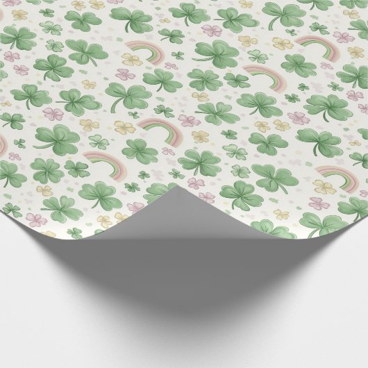 Regenboog- en klaverbladeren cadeaupapier (Hoek)