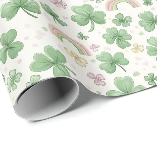 Regenboog- en klaverbladeren cadeaupapier (Rol Hoek)