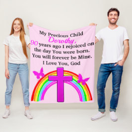  REGENBOOG EN KRUIS 90E VERJAARDAG CUSTOM FLEECE DEKEN