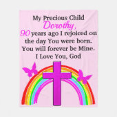  REGENBOOG EN KRUIS 90E VERJAARDAG CUSTOM FLEECE DEKEN (Voorkant)