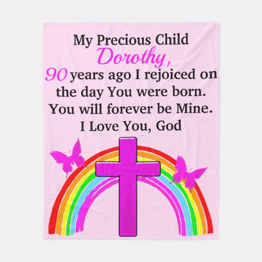  REGENBOOG EN KRUIS 90E VERJAARDAG CUSTOM FLEECE DEKEN (Voorkant)