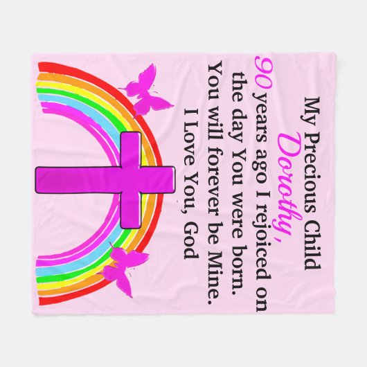  REGENBOOG EN KRUIS 90E VERJAARDAG CUSTOM FLEECE DEKEN (Voorkant (Horizontaal))