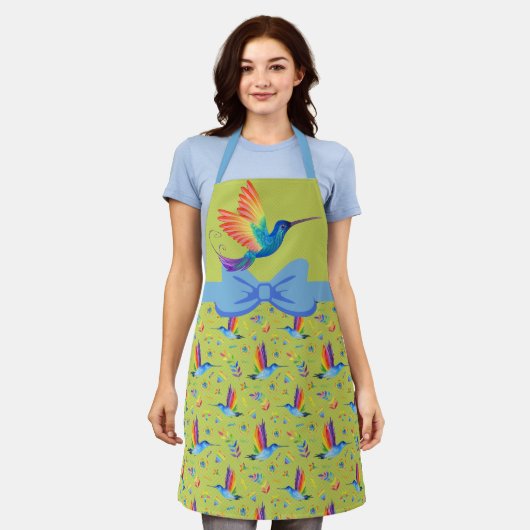 Regenboog en Liefde Kolibrie Schort in Lime (Gedragen)