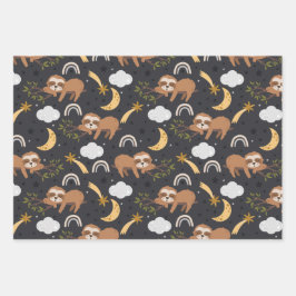 Regenboog en luiaarspatroon inpakpapier vel