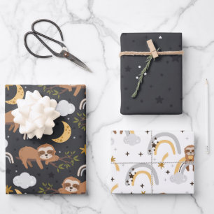 Regenboog en luiaarspatroon inpakpapier vel