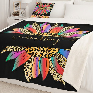 Regenboog en luipaardprint gepersonaliseerd sherpa deken